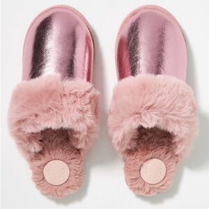 Anthropologie metallic Blush Fur Slippers New  Size Small 5/6